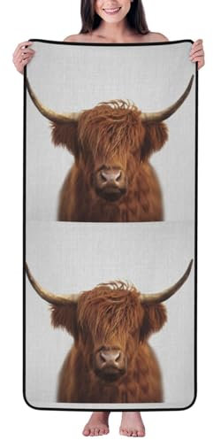 YsoLda Toallas de Playa, Toalla de baño de Terciopelo Coral, Toalla de Piscina para baño, Viajes, SPA, Gimnasio,Vaca de Las Tierras Altas Colorida