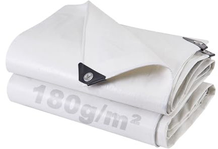 Lona Impermeable Exterior 3x4m, 180 g/m² Lona de Protección Toldo Reforzado PE con Ojales, Duradera Resistente a Los Rayos UV Desgarros, Multiusos para Terrazas Muebles Jardín Piscina Coche Blanco