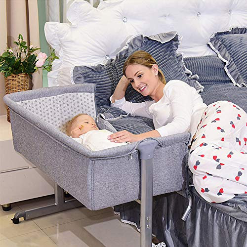 Willonin Babybett, Beistellbett für Babys, zusammenklappbar, Höhe und verstellbar, Matratze, 4 drehbare Rollen, Moskitonetz, neigbare Wiegen (96 x 57 x 77 cm, grau), MZ0418-02