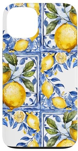 iPhone 13 Lemon italian blue tiles pattern portugal morocco azulejo Case