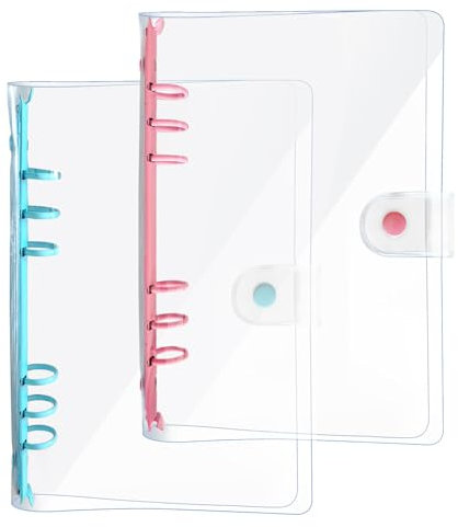 DY.2ten 2 Stück A6 Transparent Ringbuch Ordner, Weich Notizbuch Planer Ordner PVC Einband, Binder 6 Ringe Ringmappe Ringordner Nachfüllbares(Rosa/Blau A6 Bindemittel)