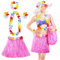 Aomig Disfraz Hawaiana Falda de Paja, 5 Pcs Set Hawaiano con Collar Pulsera Guirnalda Diadema Hawaiano, Falda Hawaiana Hierba para Niñas Mujer Adultos para Playa Fiestas Temáticas, Rosa-40cm