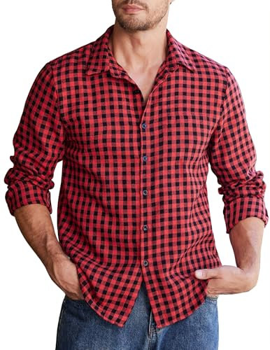 COOFANDY Chemise à carreaux décontractée à manches longues en flanelle pour homme - Coupe rugelar - Rouge et noir - XL, rouge/noir, XL