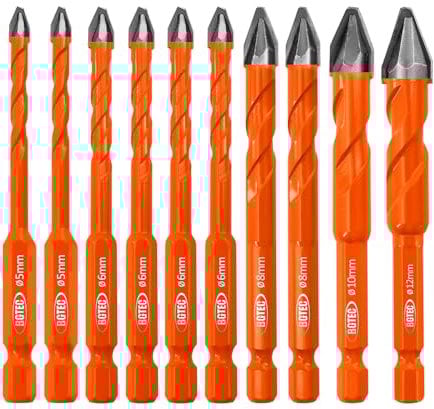 BGTEC Jeu de mèches excentriques Forets à tête inclinée de haute dureté 10 pièces Foret 5MM*2+6MM*4+8MM*2+10MM+12MM pointe carbure pour bois plastique maçonnerie céramique verre béton marbre brique