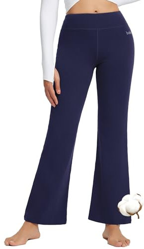 baleaf Damen Flare Yogahose Leggings warm Fitness Hose Jogginghose Baumwolle Bauchkontrolle Schlaghose Arbeit Sporthose mit Taschen Marineblau XXL