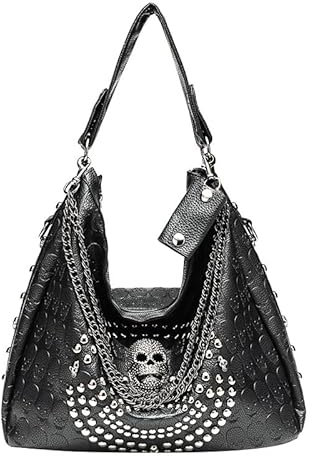 LXJYDN Schultertasche Frauen Punk Niete Totenkopf Umhängetasche Persönlichkeit Trend Tote Bag Crossbody Tasche-Schwarz A