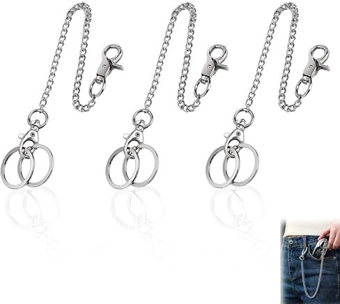 UEPOA 3 Stück Hosenkette, Schlüsselkette mit Karabiner Edelstahlkette Herren Brieftasche Kette Edelstahl Panzerkette Punk Schlüsselanhänger für Jeans Brieftaschen Taschen