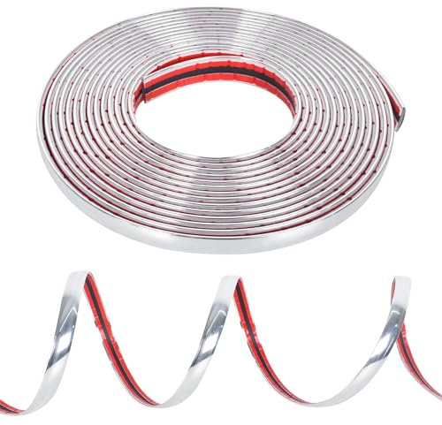 Chrome Bande de Garniture Voiture, Baguette Adhesive Chrome pour Carrosserie Fenêtre Décoration Argent pour Auto, Couverture de Protection du Bord de Porte de Voiture (12 mm x 5 m)