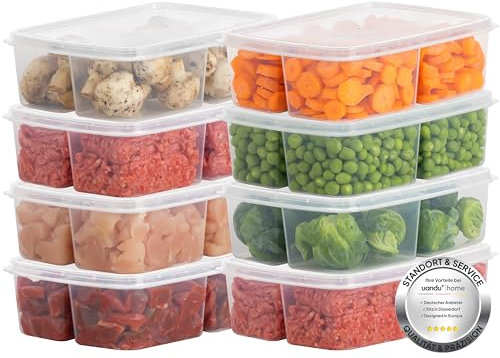 uandu Gefrierbox Set mit Fächern, Tiefkühldosen 8er Set, Frischhaltedosen mit Deckel, Vorratsdosen für Gefrierschrank klein, Gefrierdosen, Vorratsdosen mit Deckel, Gefrierbehälter, BPA-frei - 1L x 8