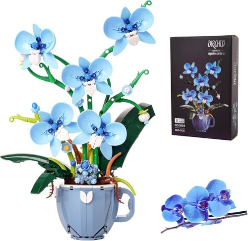 Exairetikos Ideas Blau Orchidee Blumen Klemmbausteinen Baustein，Kompatibel Mit Lego Flower Pflanzen deko Geschenk für Erwachsene und Mädchen ab 8-16+ 567PCS