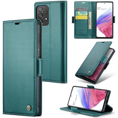 Rerzoiro Handyhülle für Samsung Galaxy A53 5G Hülle, Premium PU Lederhülle Klappbar Flip Case [RFID Blocker] Tasche Magnet Kartenfach Klapphülle Schutzhülle für Samsung Galaxy A53, Türkis