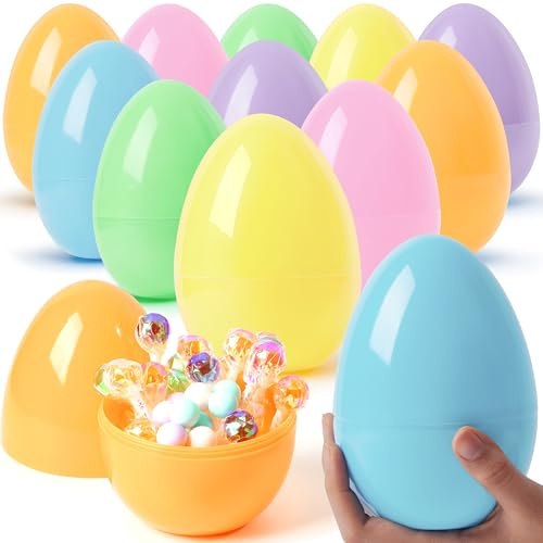 JOYIN 12 Stück Jumbo-Pastell-Ostereier, 15,2 cm, Kunststoff-Ostereier, befüllbare Überraschung, leere Eierschalen für Ostereier, Jagdspiel, Ei, Kleinkindspielzeug, Korbfüller, Spielzeug