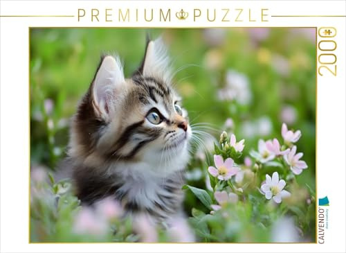 Puzzle · Verträumte Katze in der Wiese | Daniela Bertschi Digital Art · 2000 Teile · Lege-Größe 90 × 67 cm · CALVENDO Puzzle