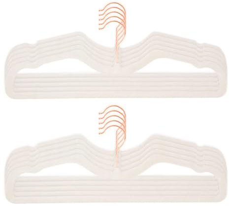 Paquete de 50 perchas de terciopelo ultra delgadas con cuello corto, gancho giratorio 360 grados, ahorro de espacio, fieltro antideslizante, color beige