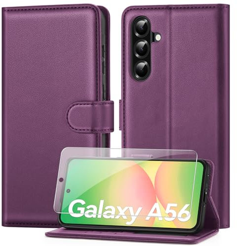 ivencase Compatible with Samsung Galaxy A56 5G Phone Case with 1 Screen Protector, [RFID Blocking] PU Leather Flip Wallet Case with Card Slots Stand Magnetic Cover for Samsung A56 - Purple