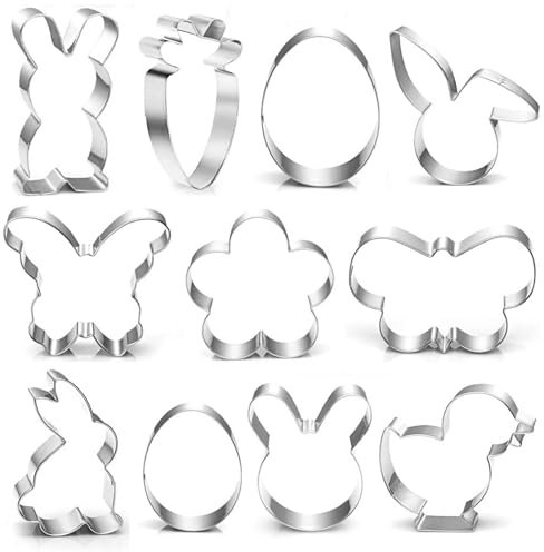 JALEVID Plätzchen Ausstecher Ostern,11 Stk. Ausstechformen Ostern,Keksausstecher Ostern Hasen Ausstecher Set,Plätzchenausstecher Hase,Ei Blume Schmetterling Küken Karotte Ausstechform Keksausstecher