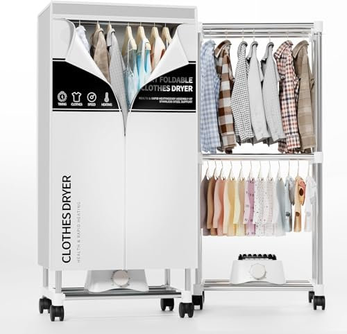 Kiseely Wäschetrockner, Tragbare Trockenmaschine mit Timer, 60inch Wäschetrockner mit großer Kapazität, elektrischer Trockner/Rack für Zuhause (Grau BH2)