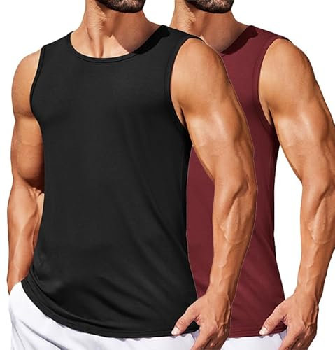 COOFANDY Herren Fitness Tank Top Funktionsshirt Men's Athletic Tanktop Cut Off Muscle Shirt Sport Schwarz/Dunkelrot (2 Stück) M