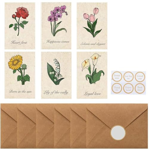 6 Stück Dankeskarten, Karte Danke, Postkarten Dankeschön Karte, Geburtstagskarte Frau Mann, Kartenset Geburt, Jubiläum, Hochzeit, Taufe, inklusive Naturkuvert