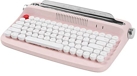 Qerwsdty Teclado InaláMbrico Bluetooth MáQuina de Escribir de Oficina Tableta de SensacióN MecáNica Teclado Redondo Retro Universal para Computadora PortáTil,A