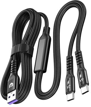 Câble multi-USB C 2 en 1 - Câble de charge multiple de type C - Double répartiteur USB C - Câble en nylon USB A vers double port USB C