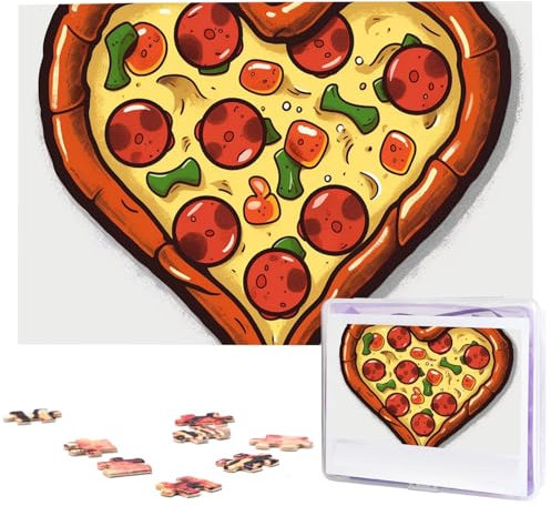 1000 Piece Jigsaw Puzzle for Adults Challenging Puzzle for Game Nights I Love Pizza Heart Wooden Puzzle Finished Size 29.5x19.7