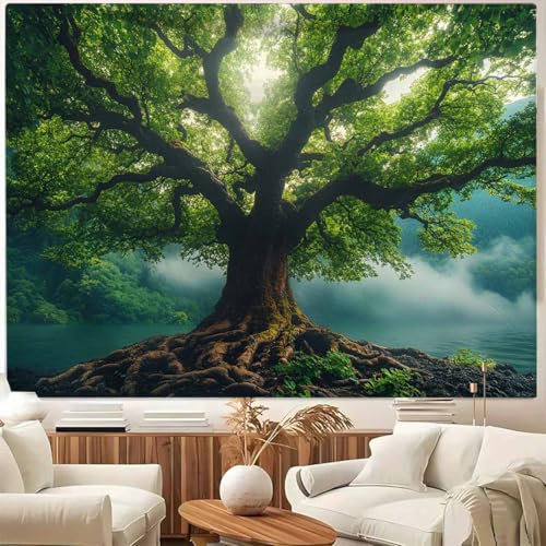 FENDROM Nature Green Misty Forest Tree Tapestry Large Landscape Tree Of Life 3D Print Jungle Scenery Tapestries Wall Hanging for Bedroom Living Room Dorm