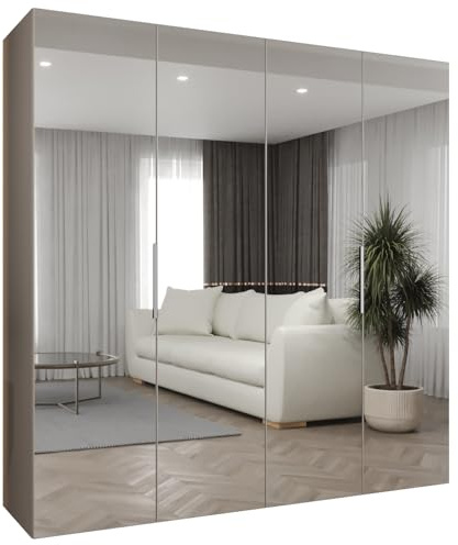 MEBLE KRYSPOL - Kleiderschrank mit Spiegel - Drehtürenschrank - Schrank 200x202x52cm - Garderobenschrank Schlafzimmer, Flur, Jugendzimmer - Farbe Kaschmir, Griff Kaschmir - Marbella 3 200