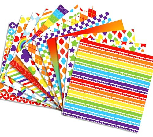 24Bögen Regenbogen Scrapbook Papier, Designpapier Motivpapier für Scrapbooking, DIY Karten, Einladungen, Origami, Pappe Basteln, Dekoration, Doppelseitiges Hintergrundpapier, PartyDeko 30x30cm