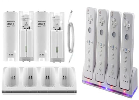 Akku-Ladegerät-Set für Nintendo WiiU/Wii, wiederaufladbarer Akku für Nintendo WiiU/Wii, lädt 4 Griffe gleichzeitig, Ladestation für Wii-Controller