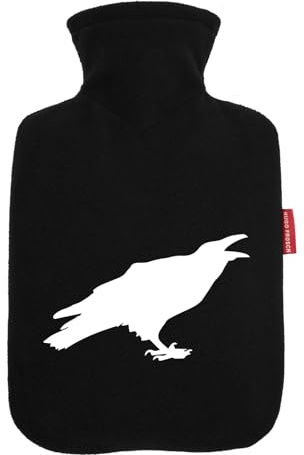 Huuraa Wärmflasche Rabe Silhouette Geschenk | Veloursbezug Geschenkidee mit Motiv Auslaufsicher mit waschbarem Bezug