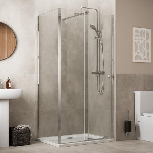 Baystone® 1200 x 800mm Sliding Shower Enclosure Door Screen for Wet Room Cubicle Enclosures with Low Profile Non Slip Tray, 8mm Safety Glass Space Saving, Side Panel, Frameless, Chrome