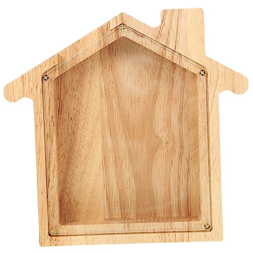 JUMPLAWN Hausförmiges Holz Spardose Sparschwein mit Transparentem Münzfach für Kinder und Erwachsene Sparbox Geburtstagsgeschenk Sparbüchse für Münzen und Scheine