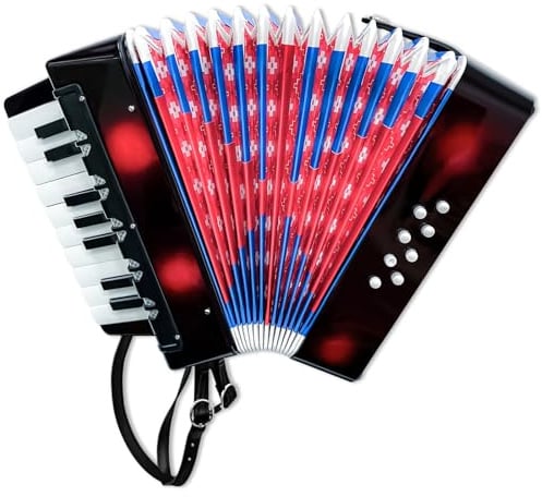 Julymoda Akkordeon mit 17 Tasten, 8 Bass-Tasten, Mini-Akkordeon für Erwachsene, Anfänger, Schüler, pädagogisches Musikinstrument (schwarz)