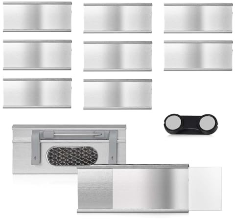 Porta Nomi con Magneti, 10 Pezzi Badge Nome Magnetici per Abiti, 72 x 31 mm Portanome Magnetico, Targhette Magnetiche per Nomi con Doppio Magnete, Spilla e Clip, per Lavoro, Fiere, Scuola