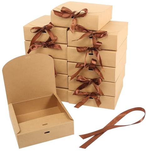 Geschenkbox mit Deckel, 12 Stück 16x16x5cm Kraftkarton Geschenkkarton Braun Geschenkboxen Kraftpapier, Geschenkverpackung Box für Hochzeit Geburtstag Weihnachten