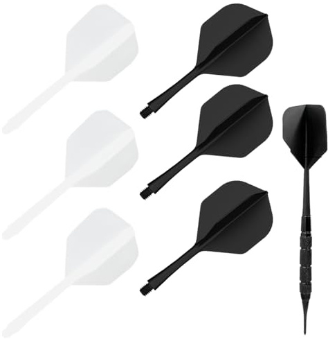 LONZIKP 6 Piezas Fusion Flights Estables Accesorios de Dardos con Ejes Integrados y Alas Fijas Sistema de Eje y Alas de Plástico (Negro+Blanco)