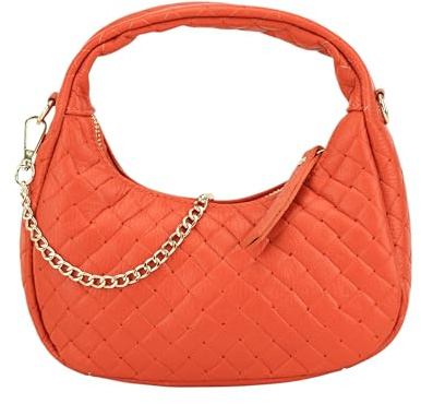 SH Leder Damen Kleine Handtasche aus Echtem Leder mit Geflochten print und Goldkette, Elegante Umhängetasche Hobo tasche 21x20cm Julie G316