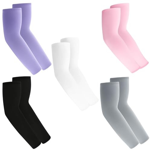 PjuQow 5er Set Volleyball Armschoner, Arm Sleeve Gaming,für Damen/Herren, Volleyball Basketball Sport Ärmel,für Frauen Männer Radsport Golf Radfahren Esport(Schwarz+Weiß+Grau+Rosa+Lila)