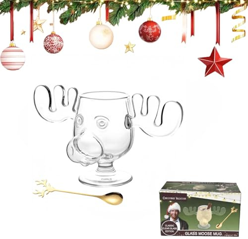 Generisch 2025 Neu Elch Gläser, Schöne Elchgläser, Moose Mug Elchglas Elchtasse,Glasmaterialien -Sicherheitsverpackungen, Christmas Elch Mug, 240 ml, Geschenke für Familie und Freunde