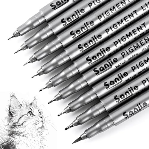 9 Fineliner Schwarz Stifte Handlettering Stifte Wasserdicht Pigmentliner | für Skizzen Comics Bullet Journal & Büro, Präzise Pigmentierte, Liner Wischfeste, Tinte Metallspitze