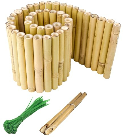 Mininfa Bordure en bambou naturel de 20 cm x 100 cm - Bordure de jardin - Clôtures décoratives - Idéal pour parterres de fleurs, allées, cour, bordure de pelouse