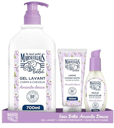 Gel Douche Lavant Doux Corps & Cheveux 700ml + Crème Hydratante Amande Douce 100ml + Huile de Douceur Multi-Usage Amande Douce 118ml