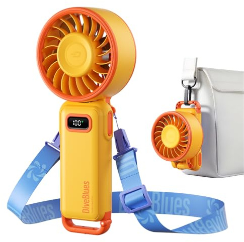 Diveblues Turbo Portable Handheld Fan, 100 Speed Stepless High Speed Hand Held Fan, 12H Cooling Rechargeable Mini Fan, 180° Foldable Neck & Desk Fan, LED Display, Travel Essentials, Gifts