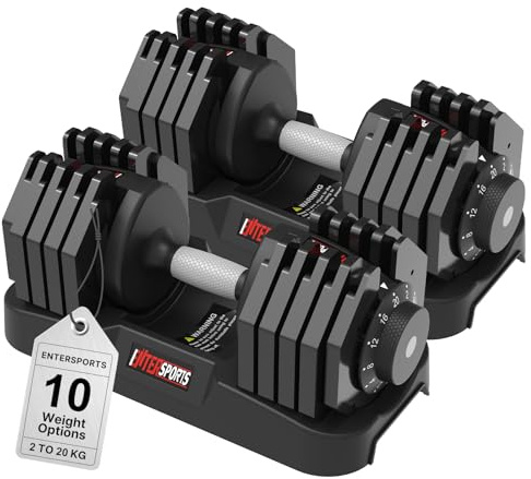 EnterSports 10kg/12kg/18kg/20kg/27kg/40kg Verstellbare Hanteln Einstellbare Platzsparende Hantel, Hanteln mit rutschfestem Griff,Gut für Zuhause, Büro, Fitnessstudio, Körpertraining