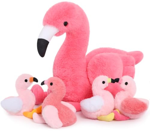 MorisMos groß Flamingo Kuscheltier XXL mit Baby im Bauch,45cm weich riesen Flamingo Stofftier Plüschtier Spielzeug,Geburtstag Weihnachten Geschenk für Kinder Baby Zoo Party Deko