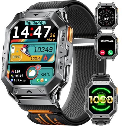 Smartwatch Uomo Militare, 1000mAh Batteria,Bussola/Altitudine/Barometro,100+ Modalità Sportive,24H Monitoraggio,2.13 AMOLED Orologio Smartwatch con Chiamate Bluetooth,10ATM per Android iOS TX1 Grigio