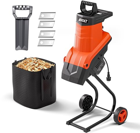 AIVOLT Trituratore elettrico per legno da 15 Amp, diametro massimo di taglio 4,6 cm, rapporto di riduzione 21:1 con un sacchetto di raccolta da 50 litri, pacciamatrice efficiente per rifiuti e rami