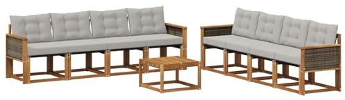 vidaXL Outdoor-Sofagarnitur mit Kissen 9 pcs Natürlich und Hellgrau, Moderne Garten-Couch, tolles Set für Bequeme Lounge, langlebige Möbel, stylische Terrasse