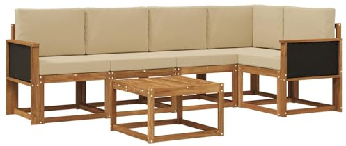 vidaXL Outdoor-Sofagarnitur 6 pcs Natur und Beige Massivholz Akazie, Outdoor-Ecksofa, modernes Lounge-Set für Garten, Robustes Sitzmöbel für Terrasse, Entspannen